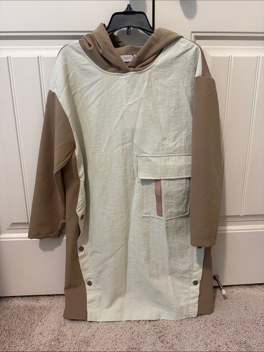 Zara Two-Tone Hooded Dress in Cream and Taupe